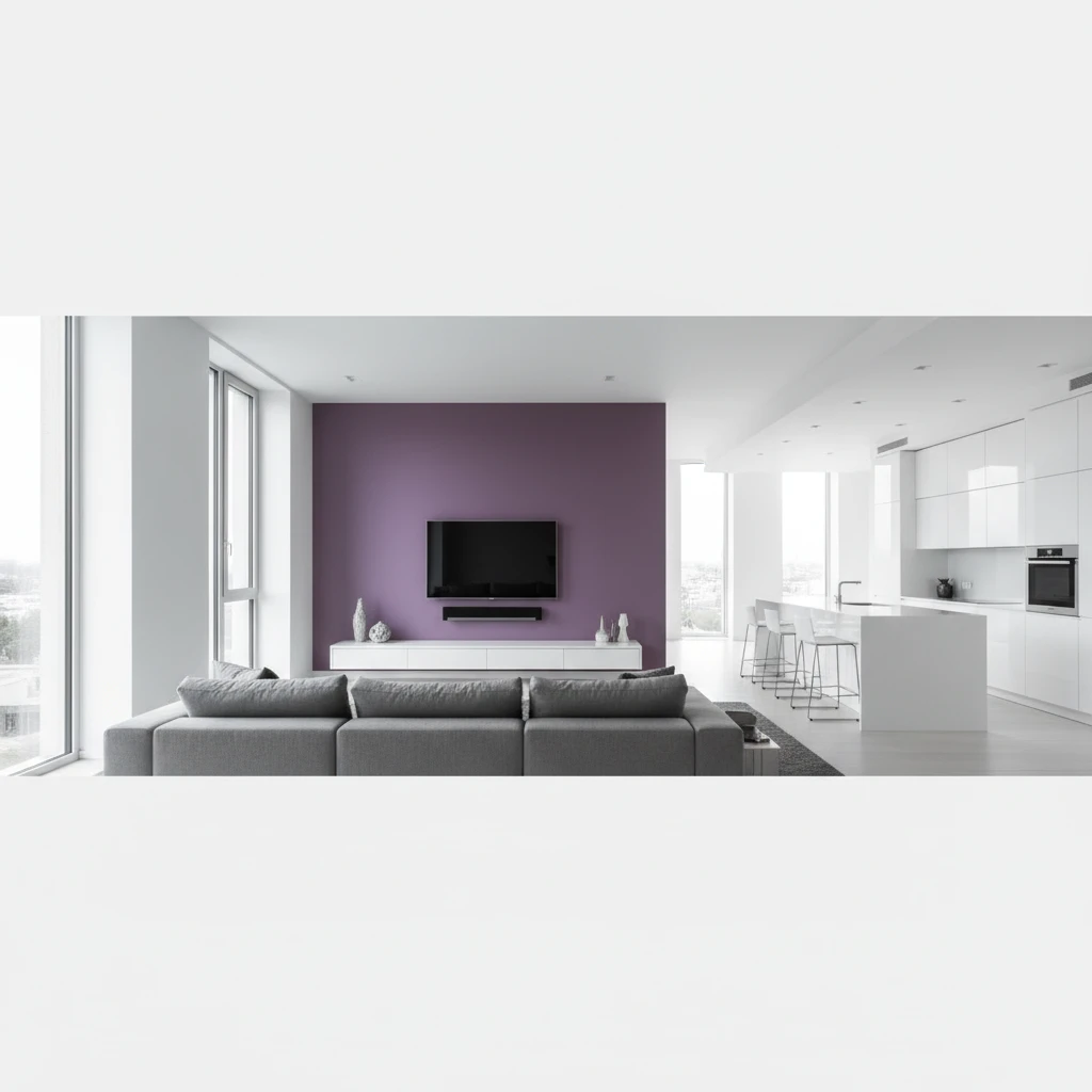 salon z kuchnia fiolet